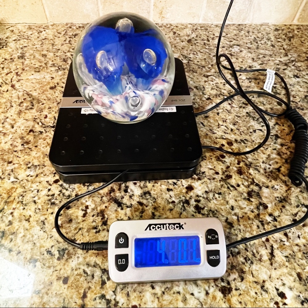 Vintage Art Glass Blue Trumpet Flower Confetti Large Paperweight - Picture 4 of 7